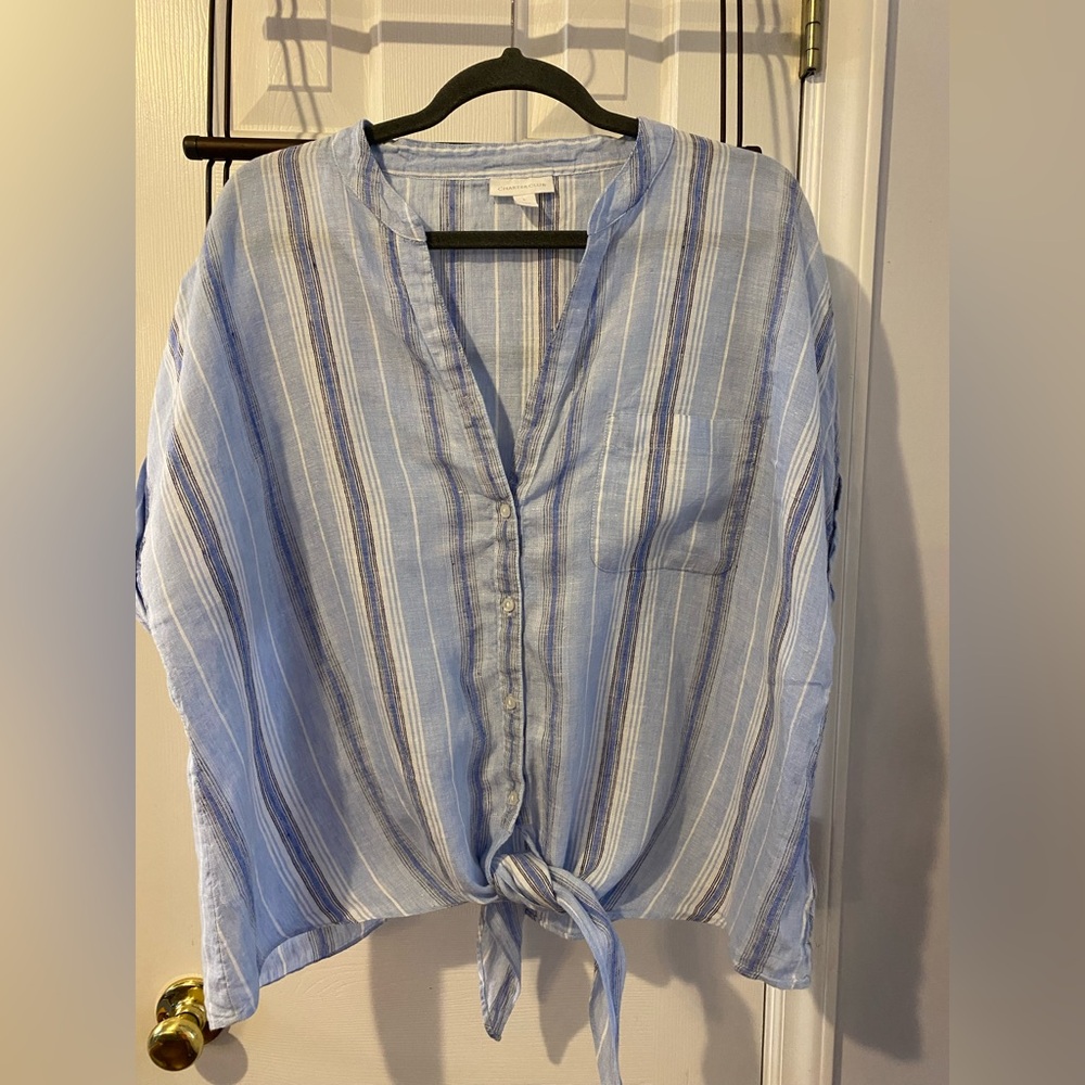 Charter Club 100% linen shirt, sz. L, blue white